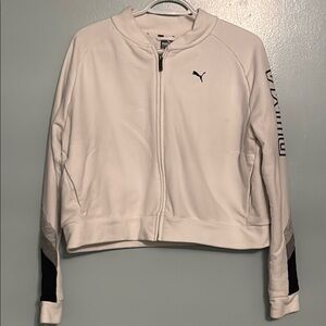 Puma Women's White zippered logo hoodie Jacket, size medium